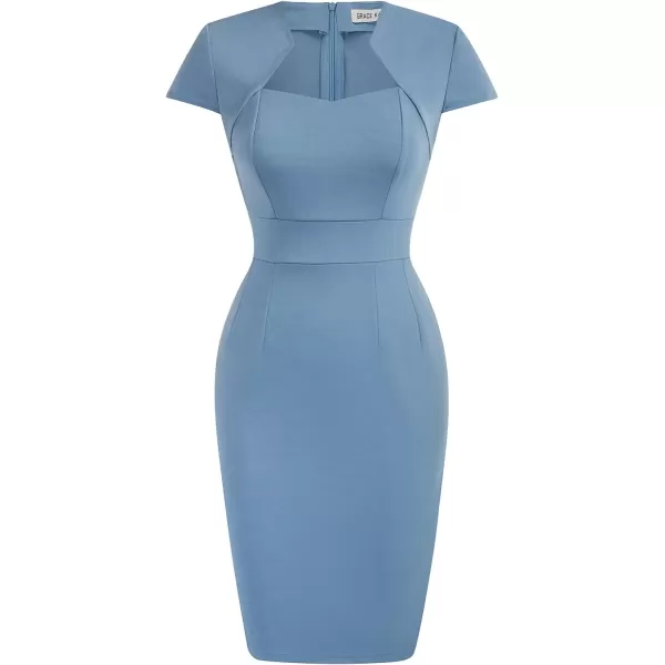 Grace Karin Womens 50s 60s Vintage Pencil Dress Bodycon Cap Sleeve DressGrey Blue