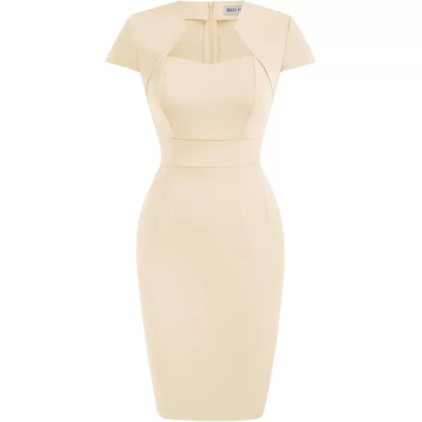 Grace Karin Womens 50s 60s Vintage Pencil Dress Bodycon Cap Sleeve DressNude