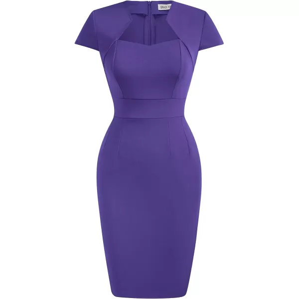 Grace Karin Womens 50s 60s Vintage Pencil Dress Bodycon Cap Sleeve DressPurple2