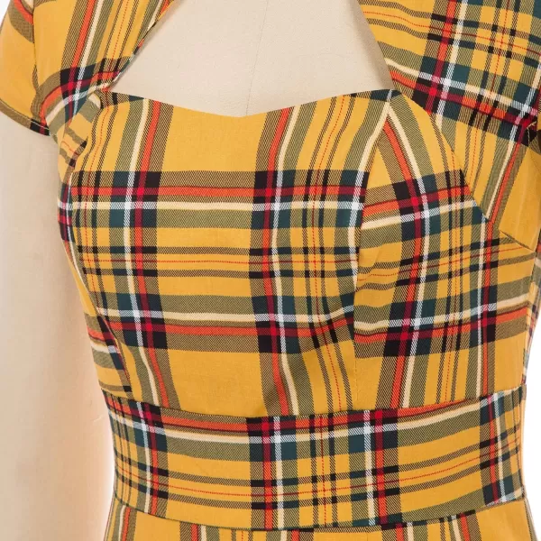 Grace Karin Womens 50s 60s Vintage Pencil Dress Bodycon Cap Sleeve DressYellow Plaid