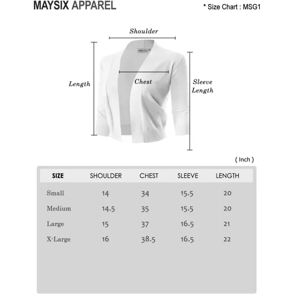 MAYSIX APPAREL 34 Sleeve Solid Open Bolero Cropped Cardigan for Women S3XLMsg1applegreen