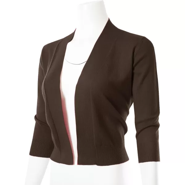 MAYSIX APPAREL 34 Sleeve Solid Open Bolero Cropped Cardigan for Women S3XLMsg1brown