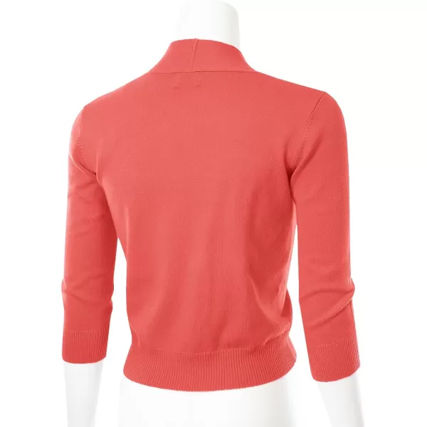 MAYSIX APPAREL 34 Sleeve Solid Open Bolero Cropped Cardigan for Women S3XLMsg1coral