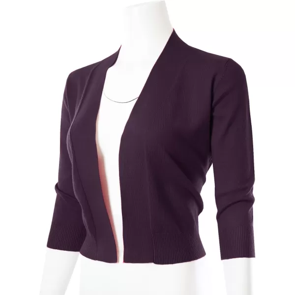 MAYSIX APPAREL 34 Sleeve Solid Open Bolero Cropped Cardigan for Women S3XLMsg1darkpurple