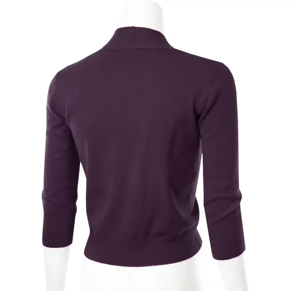 MAYSIX APPAREL 34 Sleeve Solid Open Bolero Cropped Cardigan for Women S3XLMsg1darkpurple
