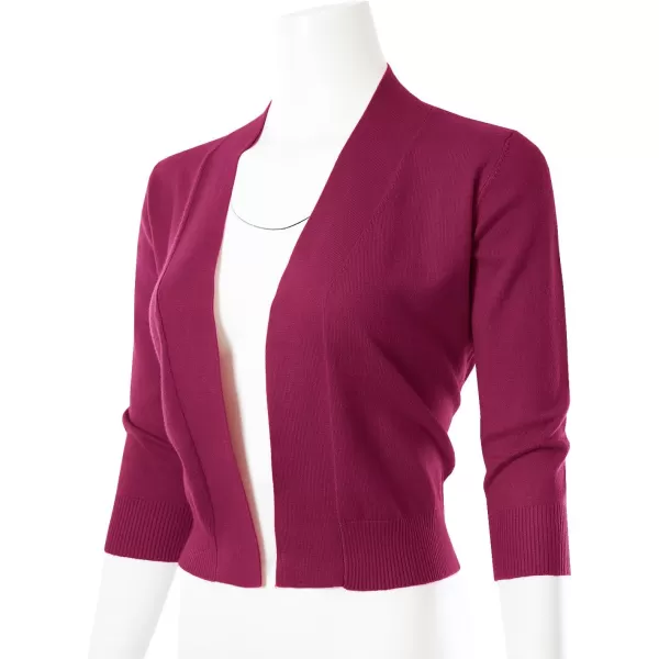 MAYSIX APPAREL 34 Sleeve Solid Open Bolero Cropped Cardigan for Women S3XLMsg1magenta