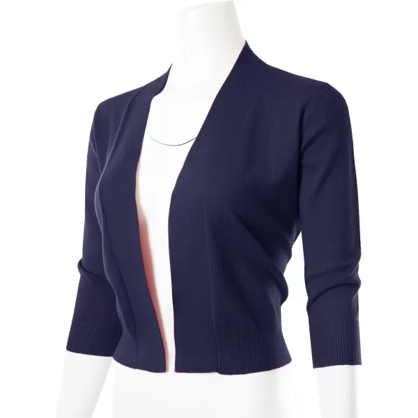 MAYSIX APPAREL 34 Sleeve Solid Open Bolero Cropped Cardigan for Women S3XLMsg1navy