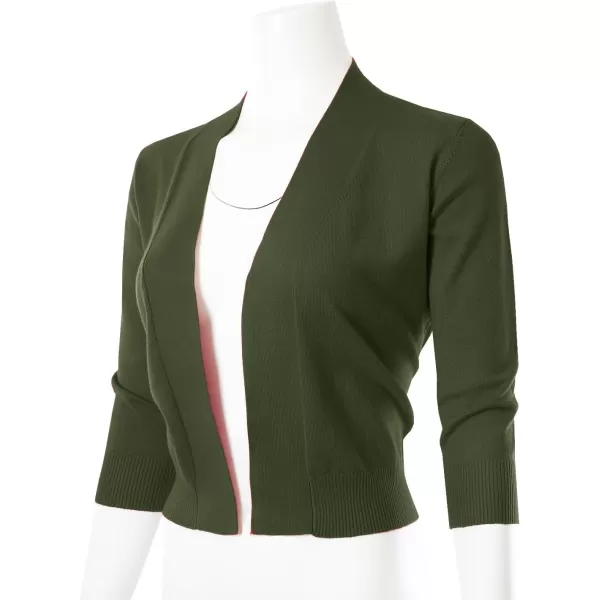 MAYSIX APPAREL 34 Sleeve Solid Open Bolero Cropped Cardigan for Women S3XLMsg1olive