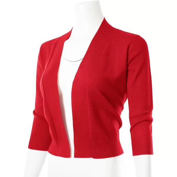 MAYSIX APPAREL 34 Sleeve Solid Open Bolero Cropped Cardigan for Women S3XLMsg1red