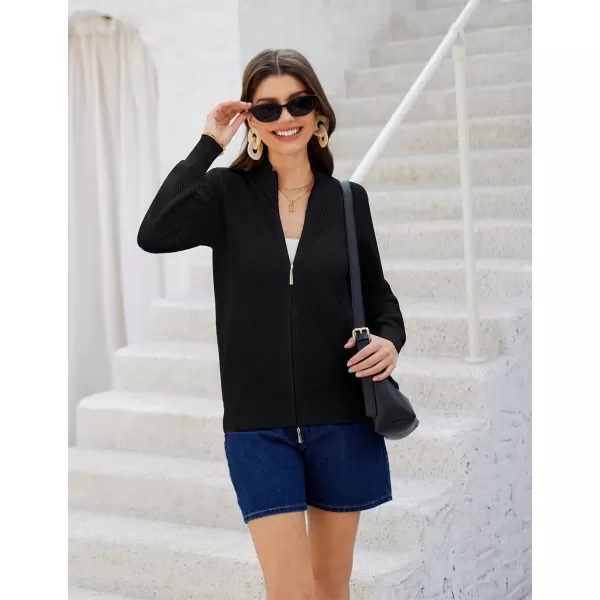 Womens 2024 Summer Mesh Cardigan Lightweight Long Sleeve Zip Up Crochet Knit Sweater Jacket Athleisure OutfitsBlack