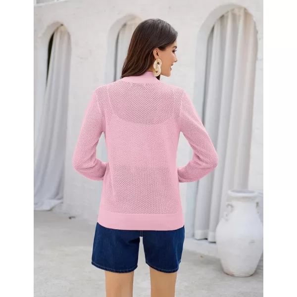 Womens 2024 Summer Mesh Cardigan Lightweight Long Sleeve Zip Up Crochet Knit Sweater Jacket Athleisure OutfitsPink