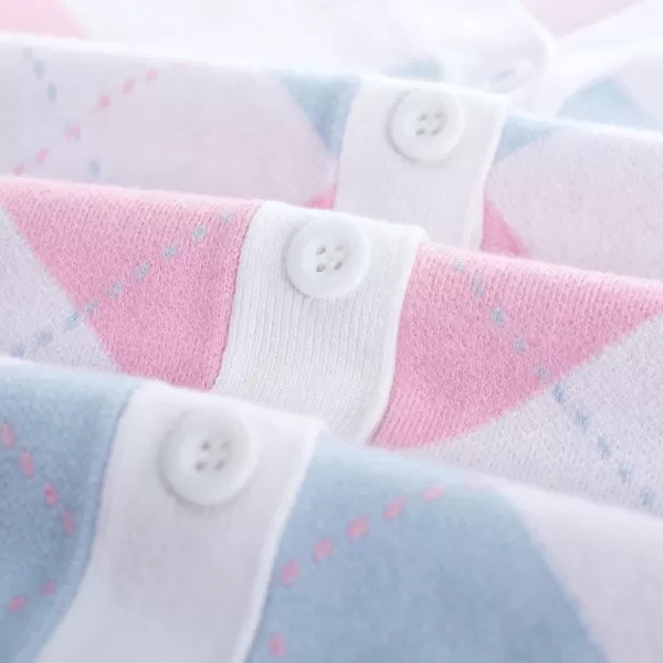 Womens Argyle Preppy Cardigan Sweater Casual V Neck Button Down Knit Cardigan Color Block Shrugs S2XLLight Blue Pink