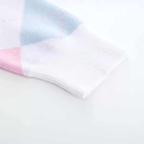 Womens Argyle Preppy Cardigan Sweater Casual V Neck Button Down Knit Cardigan Color Block Shrugs S2XLLight Blue Pink