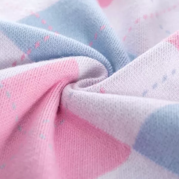 Womens Argyle Preppy Cardigan Sweater Casual V Neck Button Down Knit Cardigan Color Block Shrugs S2XLLight Blue Pink