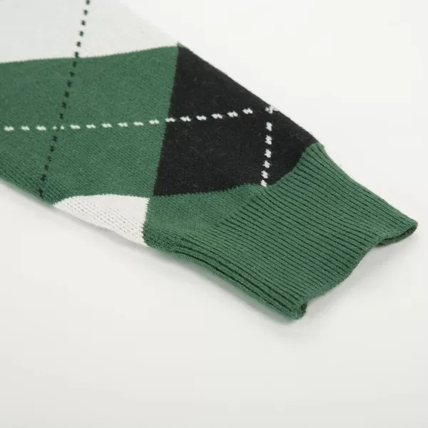 Womens Argyle Preppy Cardigan Sweater Casual V Neck Button Down Knit Cardigan Color Block Shrugs S2XLPlaid Green White