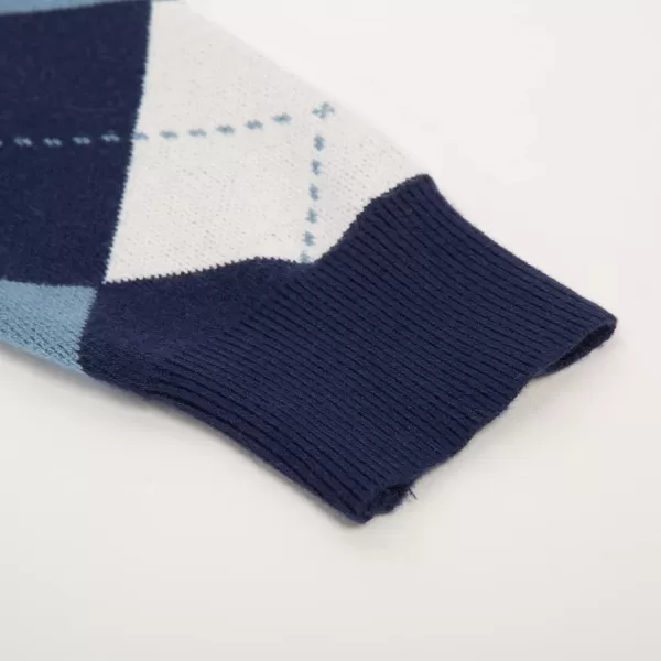 Womens Argyle Preppy Cardigan Sweater Casual V Neck Button Down Knit Cardigan Color Block Shrugs S2XLPlaid Light Blue