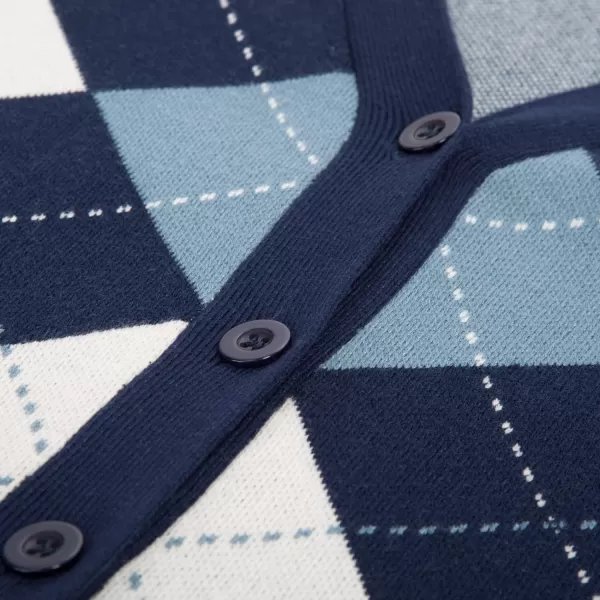 Womens Argyle Preppy Cardigan Sweater Casual V Neck Button Down Knit Cardigan Color Block Shrugs S2XLPlaid Light Blue