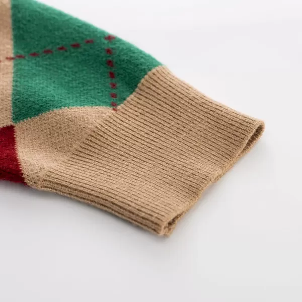 Womens Argyle Preppy Cardigan Sweater Casual V Neck Button Down Knit Cardigan Color Block Shrugs S2XLRed Green