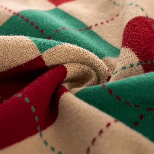 Womens Argyle Preppy Cardigan Sweater Casual V Neck Button Down Knit Cardigan Color Block Shrugs S2XLRed Green