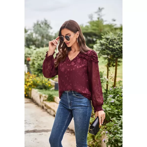 Womens Blouses Top Dressy Work Long Sleeve V Neck Top Floral Double Layers Blouse ShirtsRed