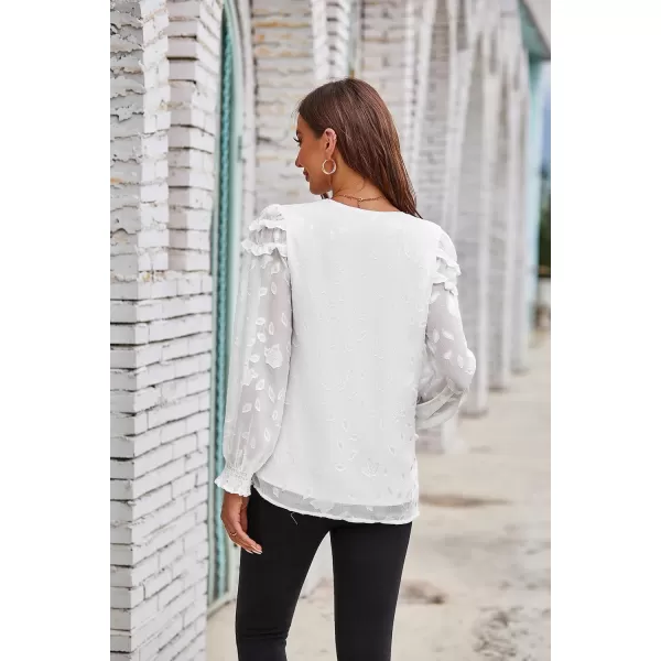 Womens Blouses Top Dressy Work Long Sleeve V Neck Top Floral Double Layers Blouse ShirtsWhite