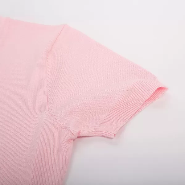 Womens Short Sleeve Cardigan Crewneck Basic Casual Button Down Knit Soft SweaterPink