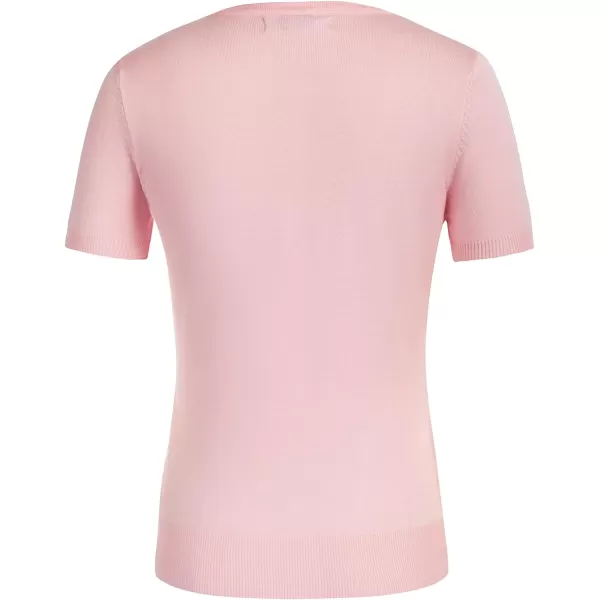 Womens Short Sleeve Cardigan Crewneck Basic Casual Button Down Knit Soft SweaterPink