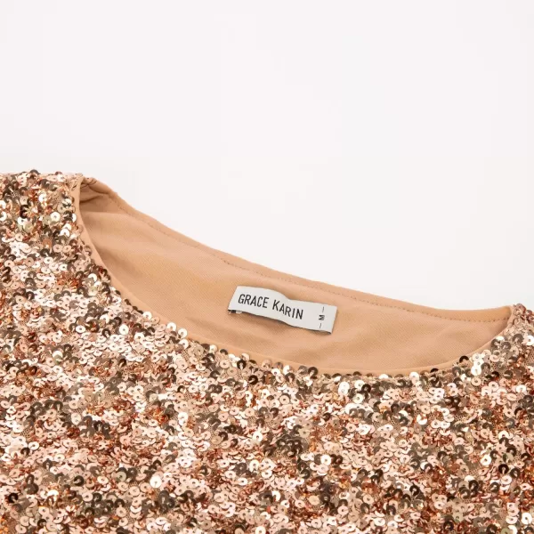 Womens Sparkle Sequin Party Blouse Tops Shimmer Glitter 34 Slit Sleeve Dressy TopsApricot