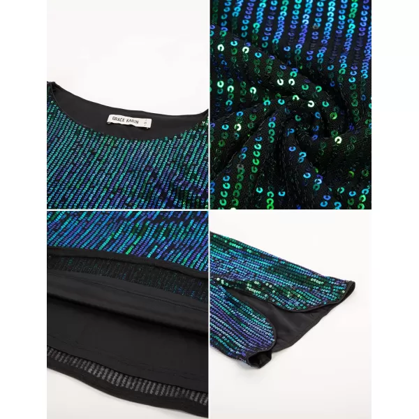 Womens Sparkle Sequin Party Blouse Tops Shimmer Glitter 34 Slit Sleeve Dressy TopsGreen