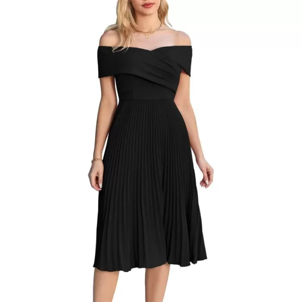 GRACE KARIN 2023 Off Shoulder Wedding Guest Dresses Pleated ALine Cocktail Dresses for Women Evening PartyBlack