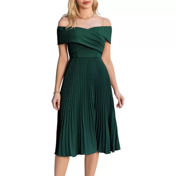 GRACE KARIN 2023 Off Shoulder Wedding Guest Dresses Pleated ALine Cocktail Dresses for Women Evening PartyDark Green