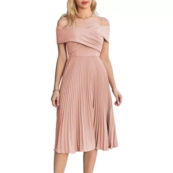 GRACE KARIN 2023 Off Shoulder Wedding Guest Dresses Pleated ALine Cocktail Dresses for Women Evening PartyPink