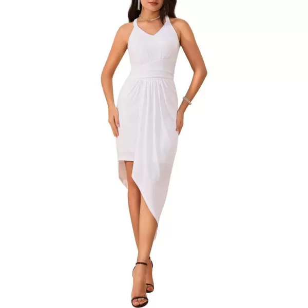 GRACE KARIN 2023 Sexy Halter V Neck Sleeveless Wrap Ruched Bodycon Irregular Hem DressWhite