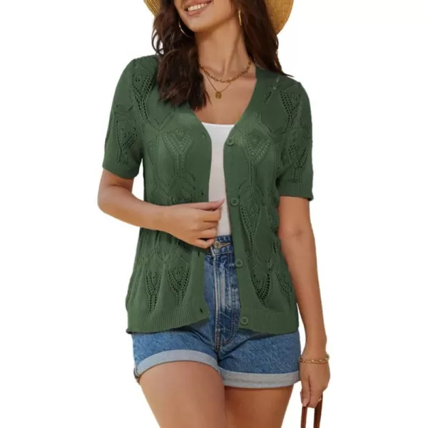 GRACE KARIN 2023 Summer Womens Short Sleeve Crochet Cardigan Shrug V Neck Bolero Sweater TopsGreen