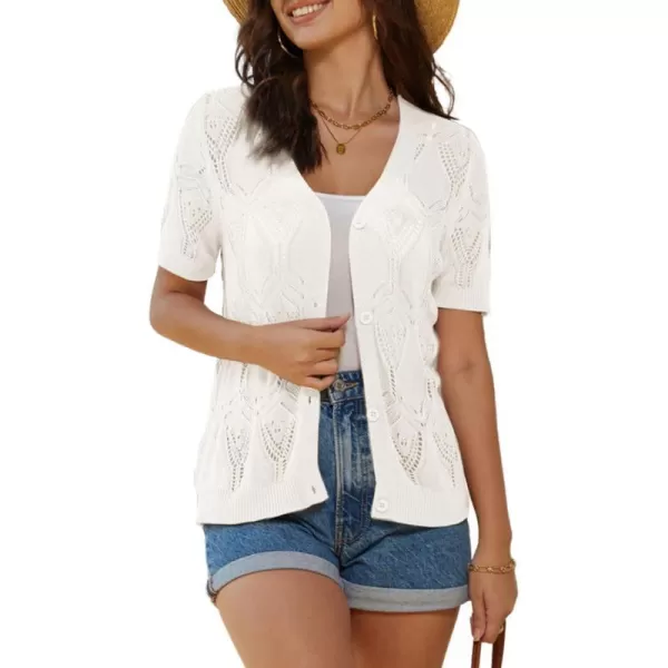 GRACE KARIN 2023 Summer Womens Short Sleeve Crochet Cardigan Shrug V Neck Bolero Sweater TopsIvory