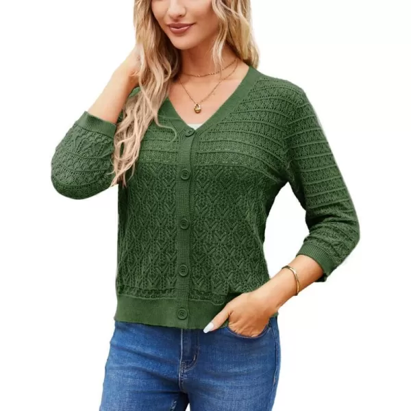 GRACE KARIN 2023 Womens 34 Sleeve Crochet Cropped Cardigans Shrug Bolero Sweater TopsArmy Green