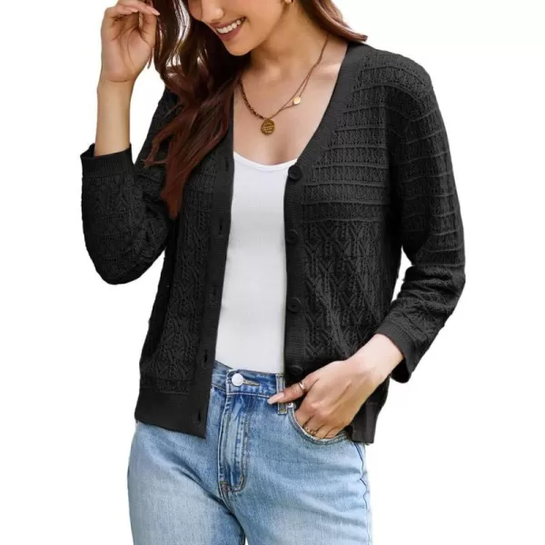 GRACE KARIN 2023 Womens 34 Sleeve Crochet Cropped Cardigans Shrug Bolero Sweater TopsBlack