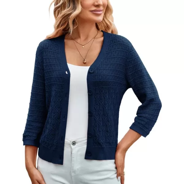 GRACE KARIN 2023 Womens 34 Sleeve Crochet Cropped Cardigans Shrug Bolero Sweater TopsDark Blue