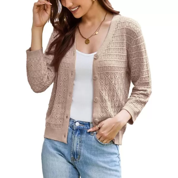 GRACE KARIN 2023 Womens 34 Sleeve Crochet Cropped Cardigans Shrug Bolero Sweater TopsDeep Apricot