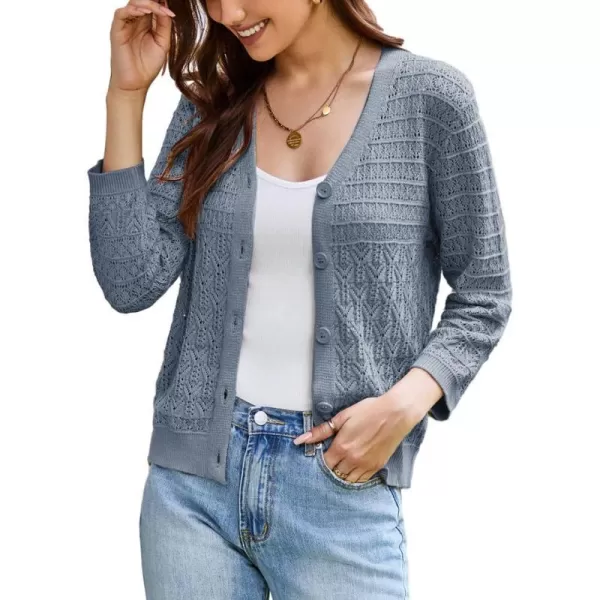 GRACE KARIN 2023 Womens 34 Sleeve Crochet Cropped Cardigans Shrug Bolero Sweater TopsGray Blue