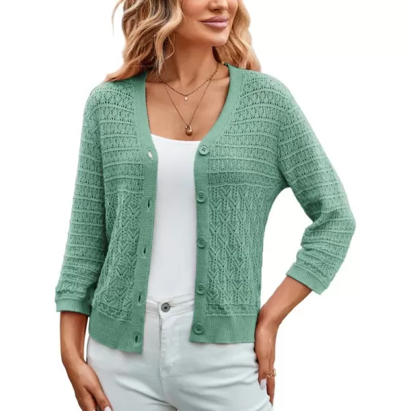 GRACE KARIN 2023 Womens 34 Sleeve Crochet Cropped Cardigans Shrug Bolero Sweater TopsLake Blue