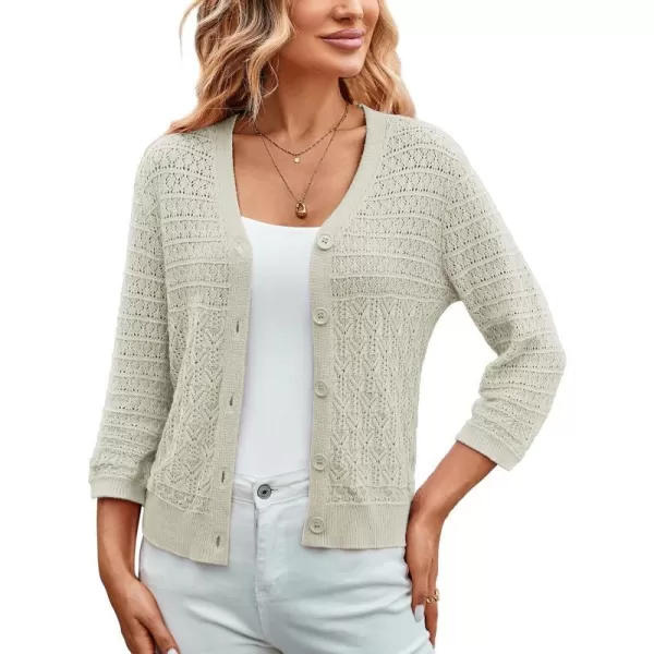 GRACE KARIN 2023 Womens 34 Sleeve Crochet Cropped Cardigans Shrug Bolero Sweater TopsLight Gray Green