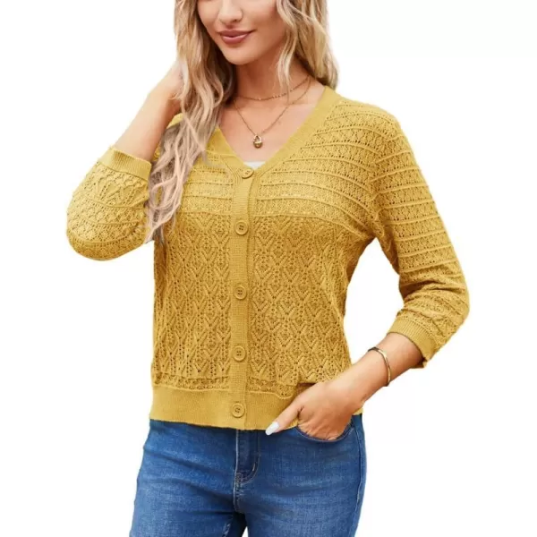 GRACE KARIN 2023 Womens 34 Sleeve Crochet Cropped Cardigans Shrug Bolero Sweater TopsMango Yellow