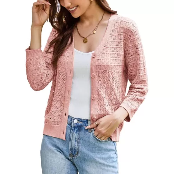 GRACE KARIN 2023 Womens 34 Sleeve Crochet Cropped Cardigans Shrug Bolero Sweater TopsPink