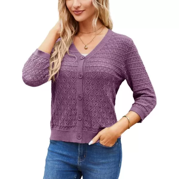 GRACE KARIN 2023 Womens 34 Sleeve Crochet Cropped Cardigans Shrug Bolero Sweater TopsPurple