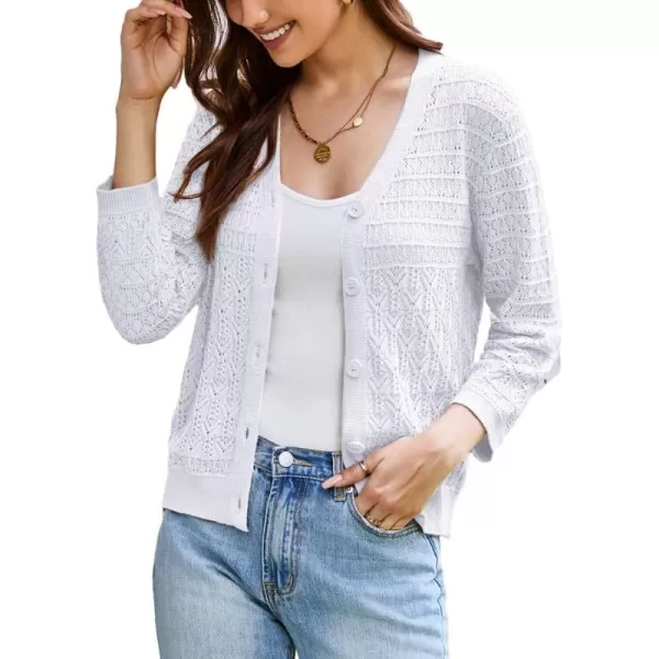 GRACE KARIN 2023 Womens 34 Sleeve Crochet Cropped Cardigans Shrug Bolero Sweater TopsWhite