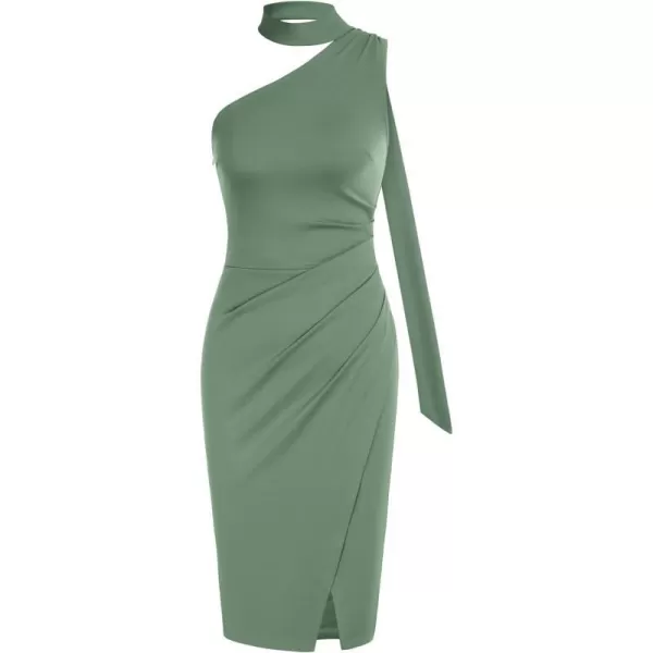 GRACE KARIN 2023 Womens Sexy Sleeveless Cocktail Bodycon Dresses Ruched Halter Neck WrapAround Party Pencil DressesLight Gray Green