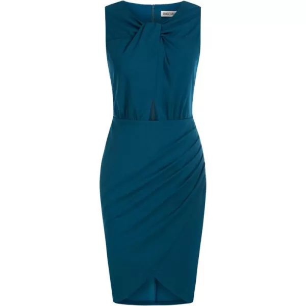 GRACE KARIN 2023 Womens Sleeveless CutOut Dress Twisted Knot Ruched Bodycon Dress Cocktail Party Work Formal DressBlue Green