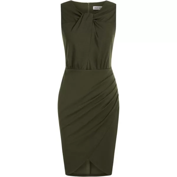 GRACE KARIN 2023 Womens Sleeveless CutOut Dress Twisted Knot Ruched Bodycon Dress Cocktail Party Work Formal DressDark Olive Green