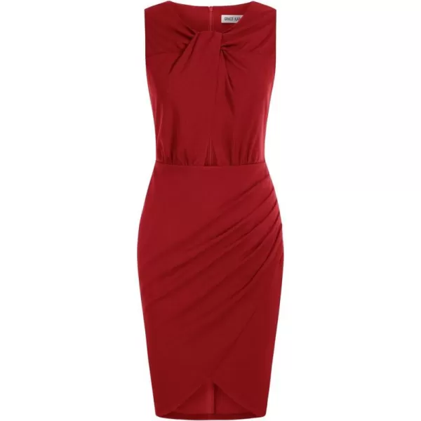 GRACE KARIN 2023 Womens Sleeveless CutOut Dress Twisted Knot Ruched Bodycon Dress Cocktail Party Work Formal DressWine Red